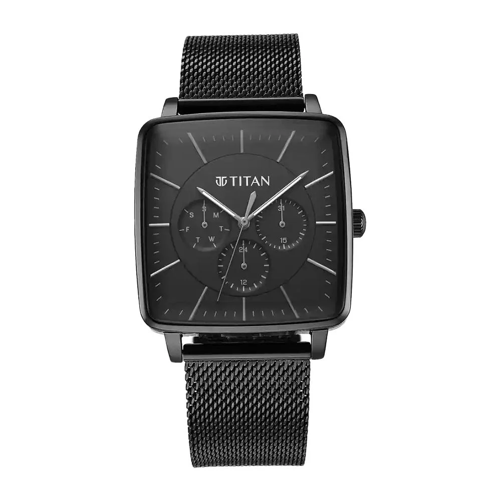 Titan Avant Garde Black Dial Quartz Multifunction Stainless Steel Strap watch for Men (90147NM01)
