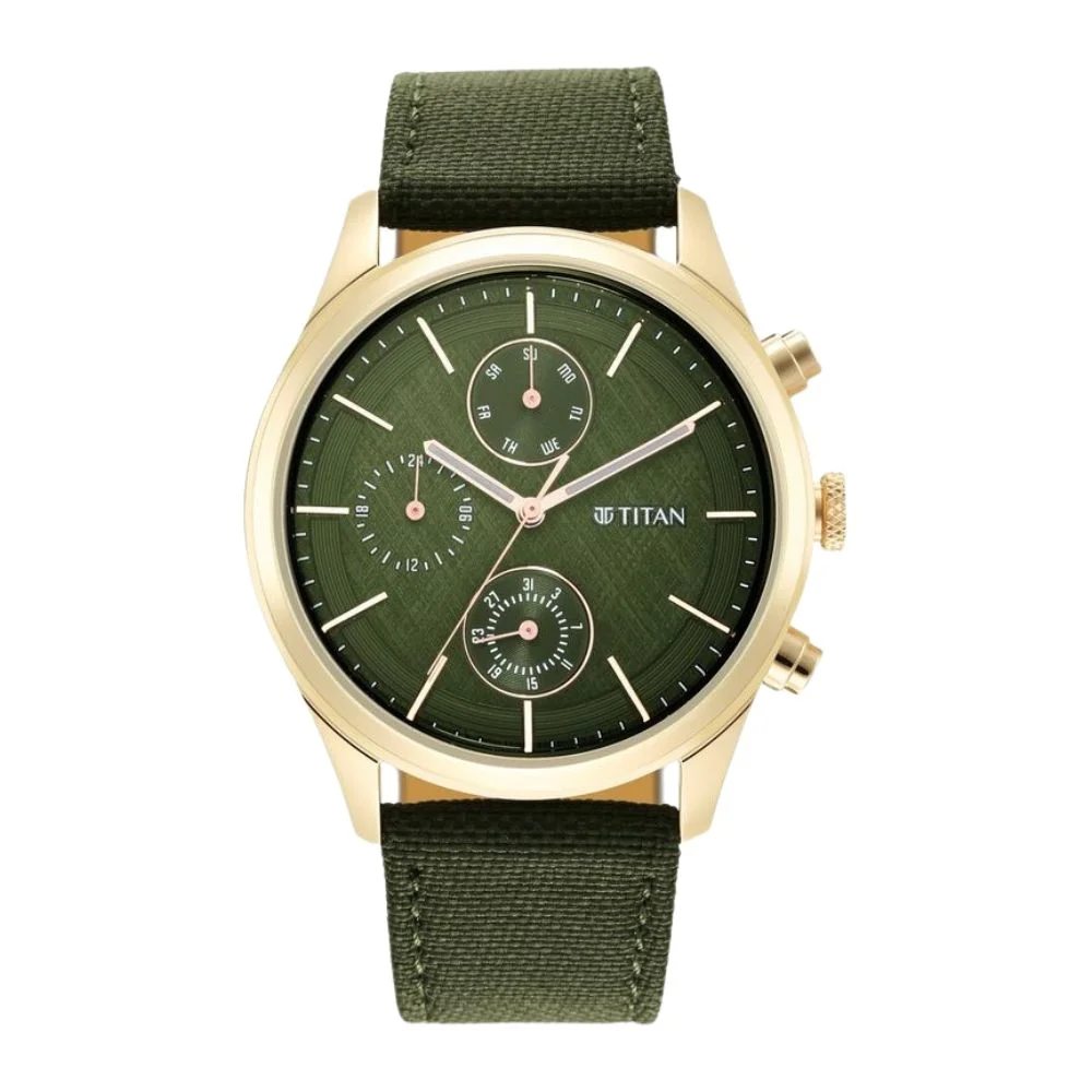 Titan Neo Splash Green Dial Quartz Analog with Date Fabric Strap watch for Men (NS1805WP01)