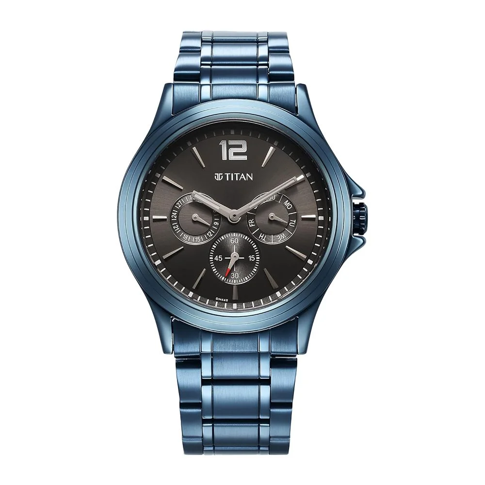 Titan Neo Splash Quartz Multifunction Anthracite Dial Stainless Steel Strap Watch for Men 1698QM01