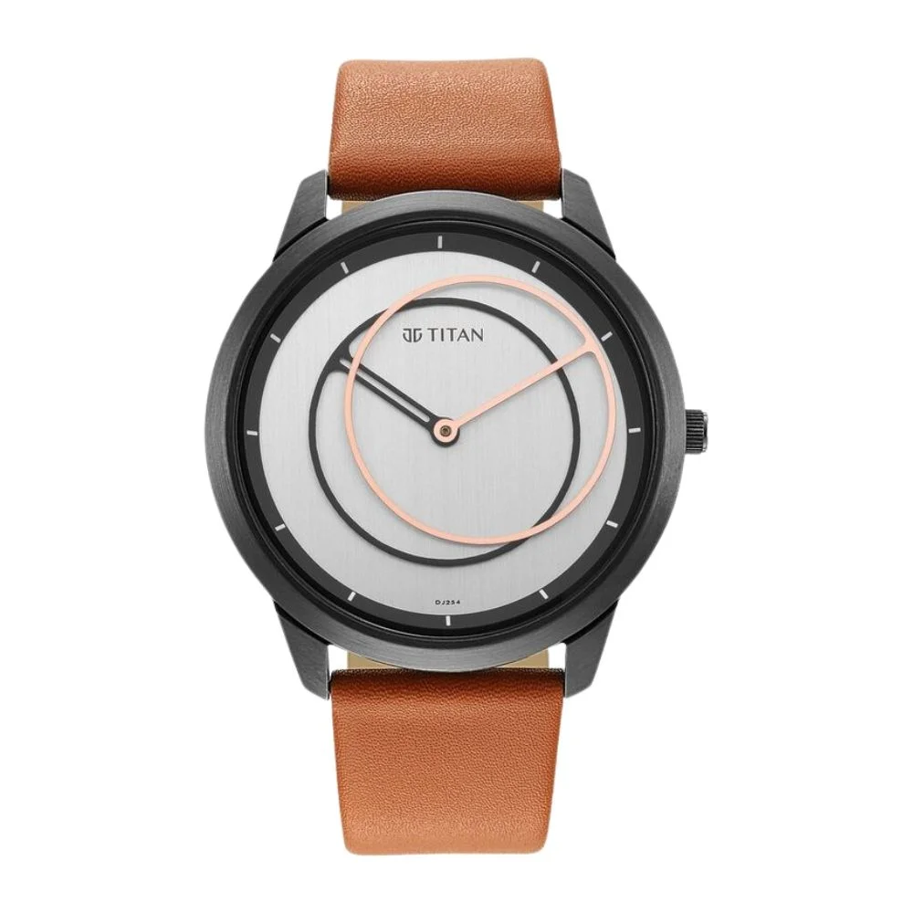 Titan Geometrix Silver Dial Analog Leather Strap watch for Men (NS1801QL01)