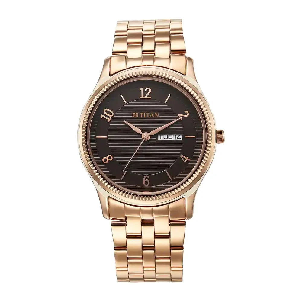 Titan Karishma Brown Dial Analog with Day and Date Stainless Steel Strap Watch for Men (NS1824WM01)