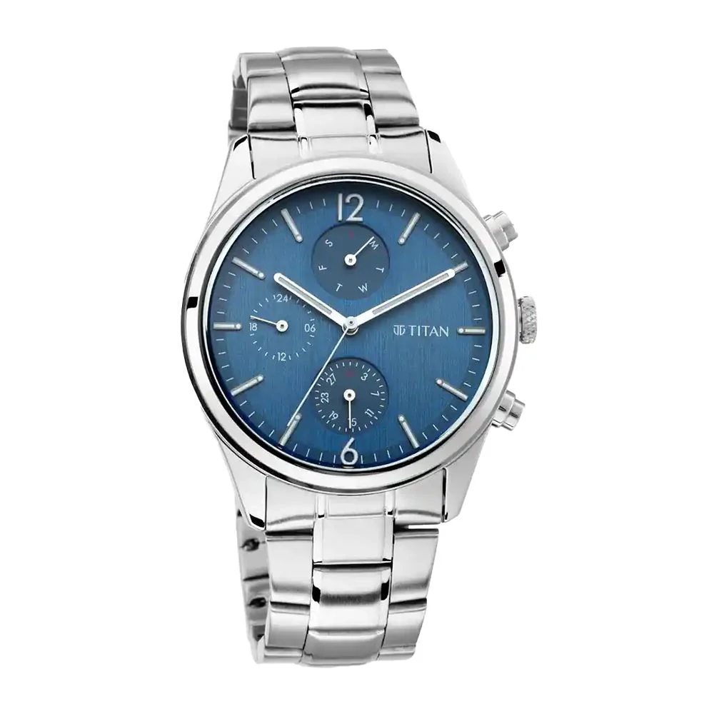 Titan Men's Metropolitan Charm: Men's Multifunctional Blue Watch with Metallic Accents (NS1805SM03)