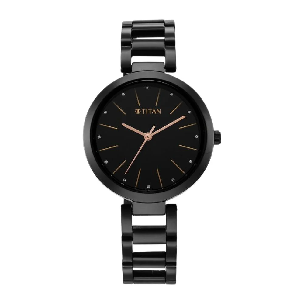 Titan Workwear Quartz Analog Black Dial Black Stainless Steel Strap Watch for Women (NS2480NM01)