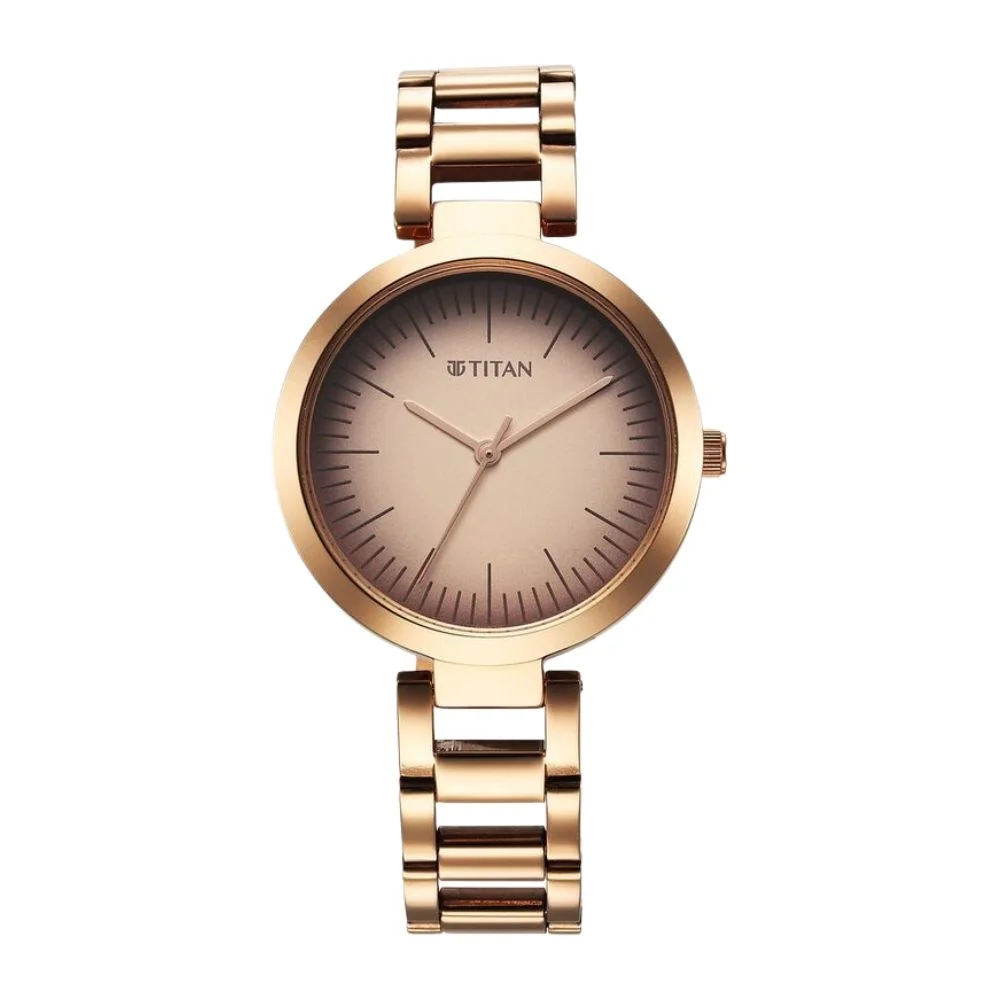Titan Workwear Quartz Analog Beige Dial Rose Gold Stainless Steel Strap Watch for Women (NS2480WM06)