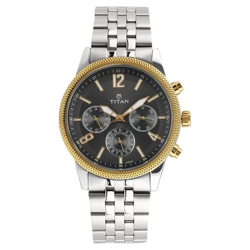 Titan Men's Metropolitan Luxe: Multifunction Anthracite Dial with Two-Tone Stainless Steel Bracelet Watch (NR1734BM01)