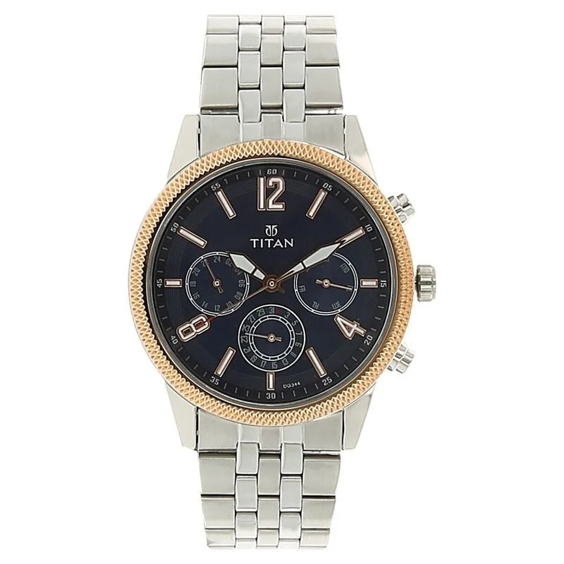 Titan Men's Metropolitan Luxe: Multifunction blue Dial with Two-Tone Stainless Steel Bracelet Watch (NS1734KM01)