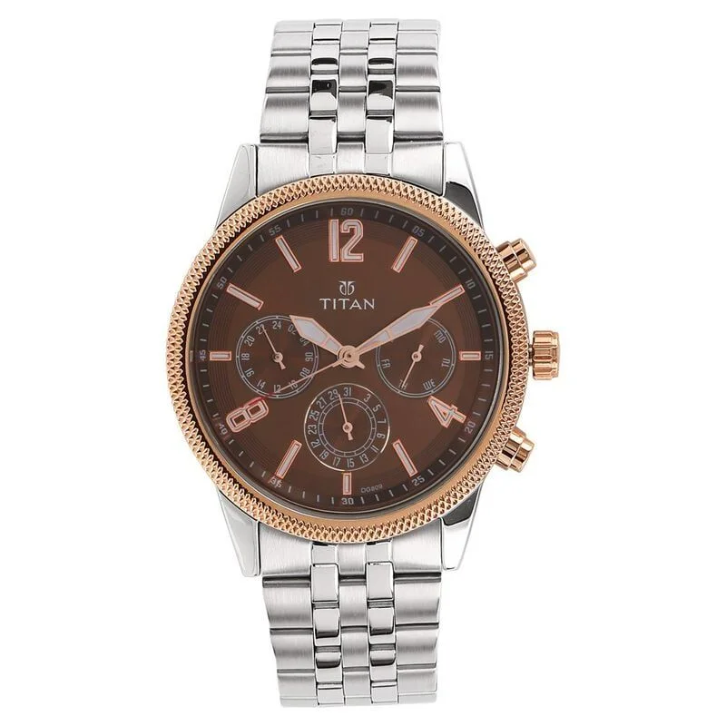 Titan Workwear Quartz Multifunction Brown Dial Stainless Steel Strap watch for Men (NS1734KM03)