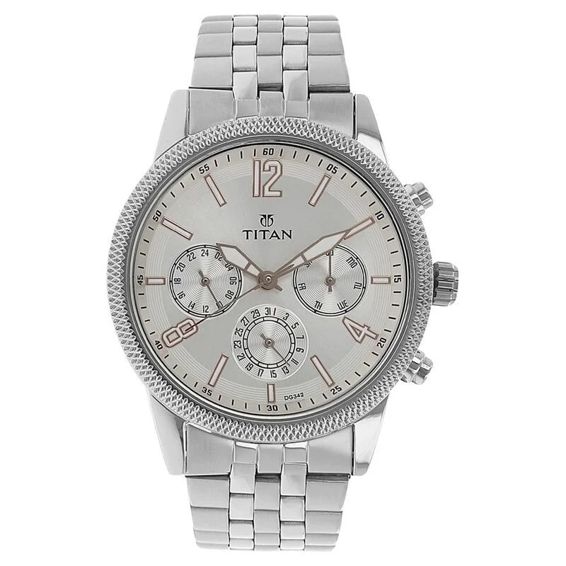 Titan Men's Metropolitan Luxe: Multifunction Mono Silver Dial with Two-Tone Stainless Steel Bracelet Watch (NR1734SM01)