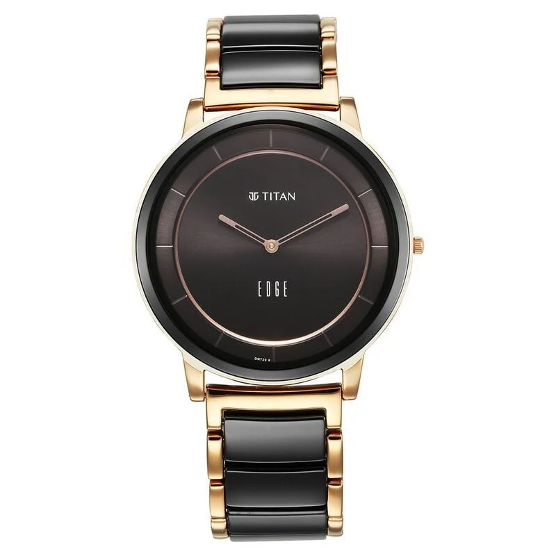 Titan Edge Fusion Quartz Analog Black Dial Black Steel &amp; Ceramic Strap Watch for Men (NS1878KD03)