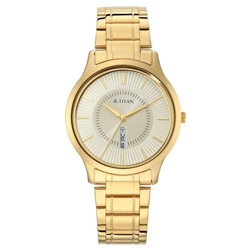 Titan Quartz Analog with Day and Date Yellow Dial Metal Strap Watch for Men (NR1845YM01)