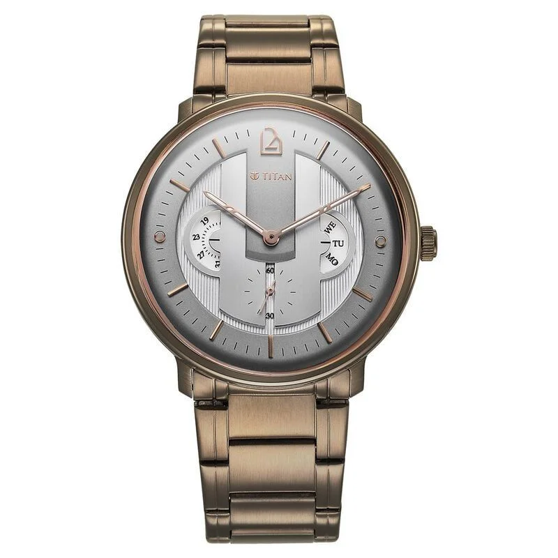 Titan Quartet Grey Dial Quartz Multifunction Stainless Steel Strap watch for Men (1882QM01)