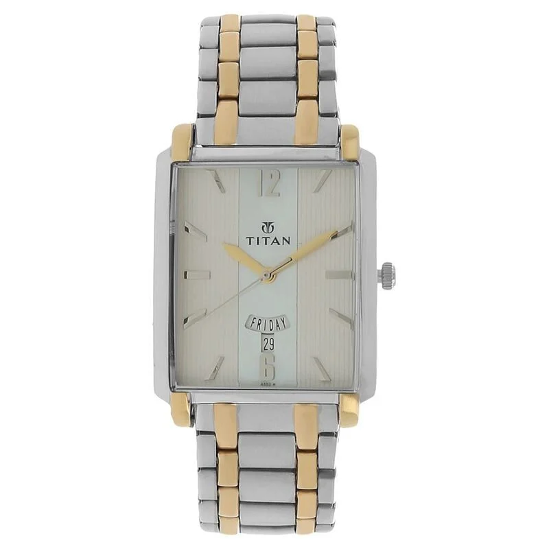Titan Quartz Analog with Day and Date Silver Dial Stainless Steel Strap Watch for Men (NS1506BM01)