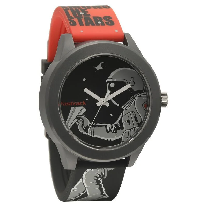 Fastrack Space Rover Quartz Analog Black Dial Silicone Strap Unisex Watch (38003PP25W)