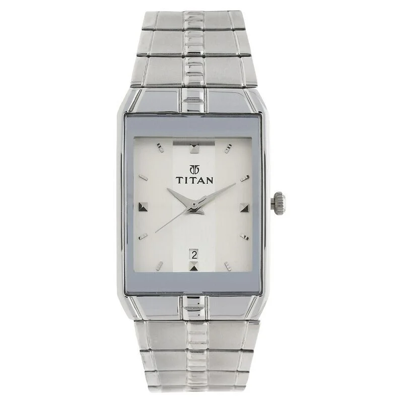 Titan Quartz Analog with Date White Dial Stainless Steel Strap Watch for Men (NS9151SM01)
