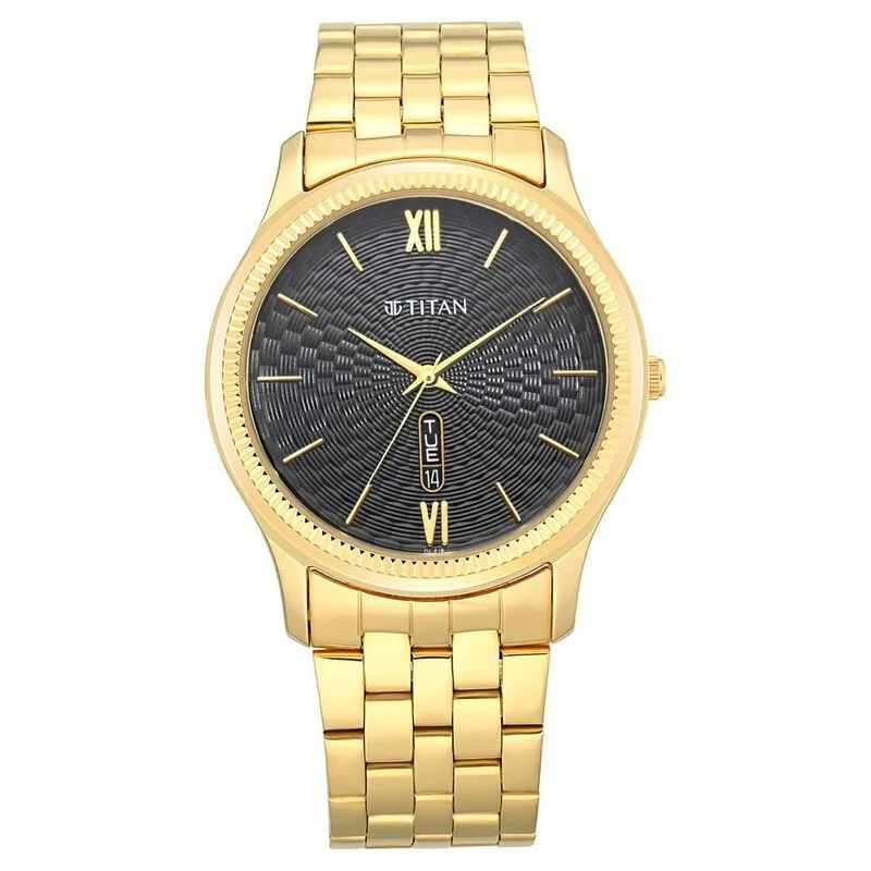 Titan Quartz Analog with Day and Date Black Dial Metal Strap Watch for Men (NS1824YM01)