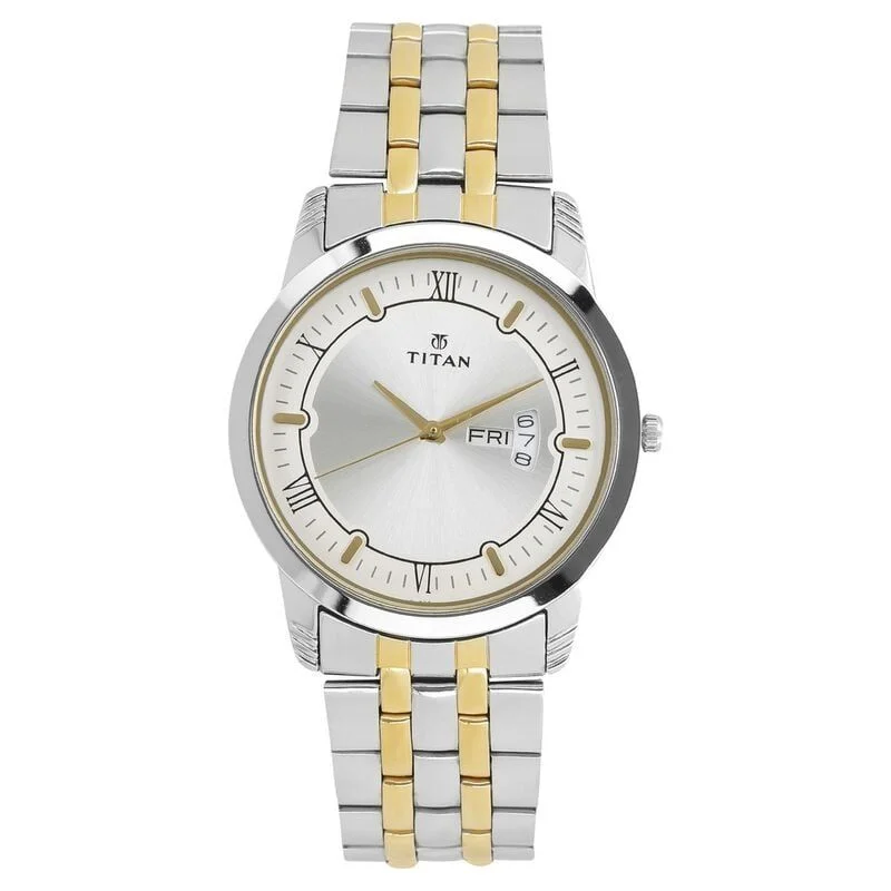 Titan Metal Silver Analog with Day and Date Stainless Steel Strap Watch for Men (NS1774BM01)