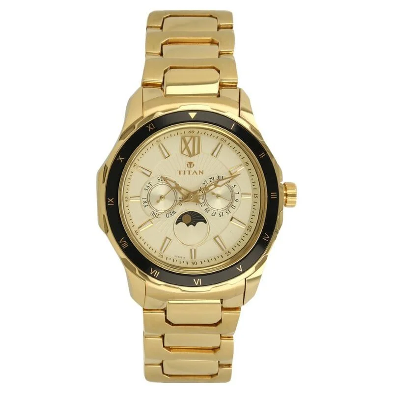 Titan Quartz Multifunction Champagne Dial Stainless Steel Strap watch for Men (NS1688KM01)