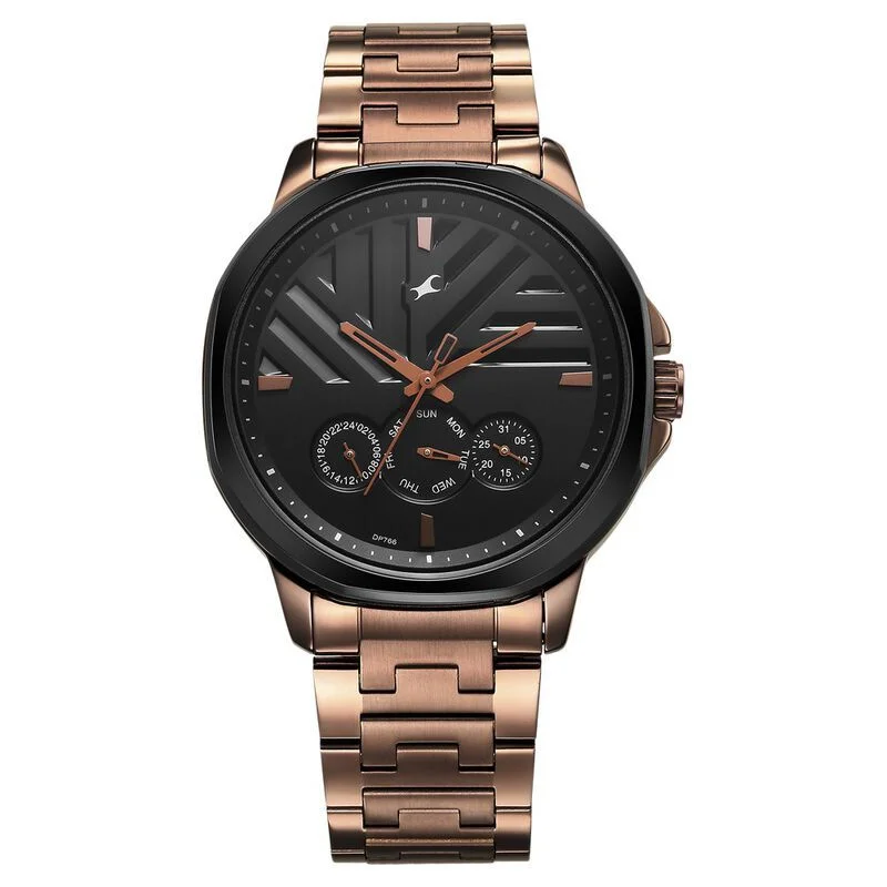 Fastrack 3303KM02 Fleek Quartz Multifunction Black Dial Stainless Steel Strap Watch for Guys