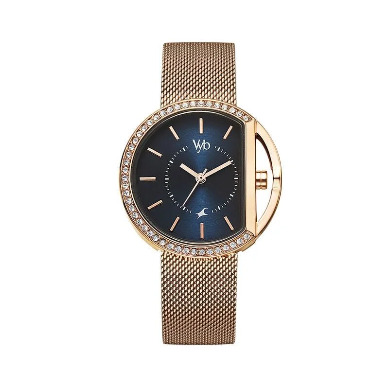 Fastrack Vyb Showstopper Quartz Analog Blue Dial Stainless Steel Strap Watch for Girls (FV60015WM01W)