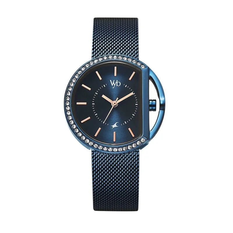 Fastrack Vyb Showstopper Quartz Analog Blue Dial Stainless Steel Strap Watch for Girls (FV60015QM01W)