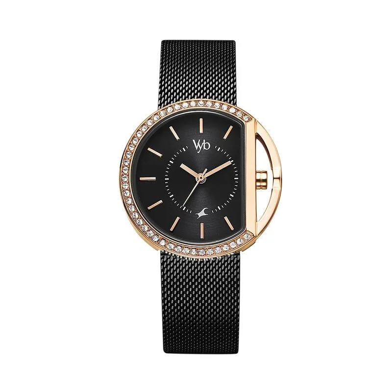 Fastrack Vyb Showstopper Quartz Analog Black Dial Stainless Steel Strap Watch for Girls (FV60015KM01W)