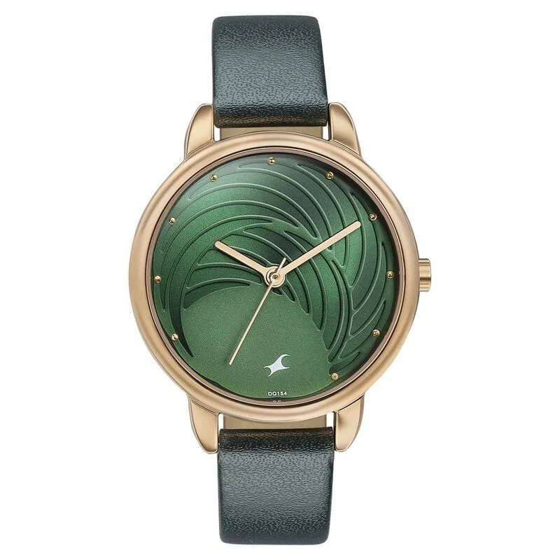 Fastrack Stunners Quartz Multifunction Green Dial Leather Strap Watch for Girls (6282WL01)