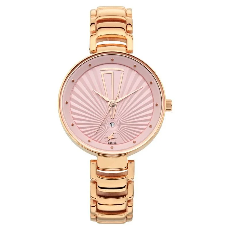 Fastrack Ruffles Quartz Analog with Date Pink Dial Stainless Steel Strap Watch for Girls (NS6216WM01)