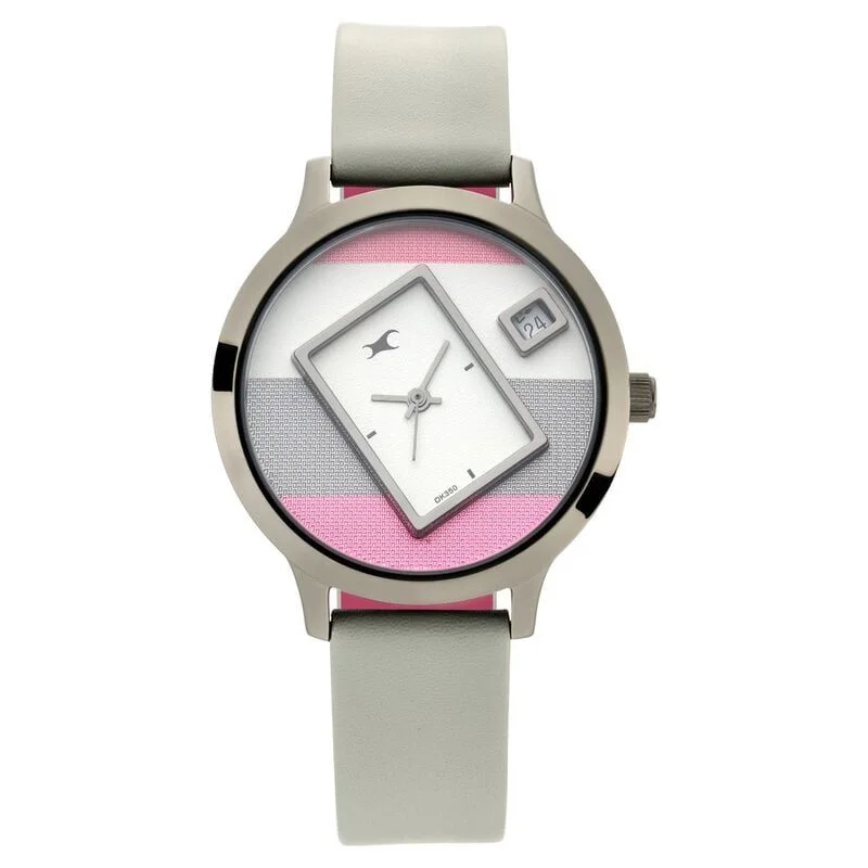 Fastrack Fit Outs Quartz Analog with Date Multicoloured Dial Leather Strap Watch for Girls (NS6210QL01)