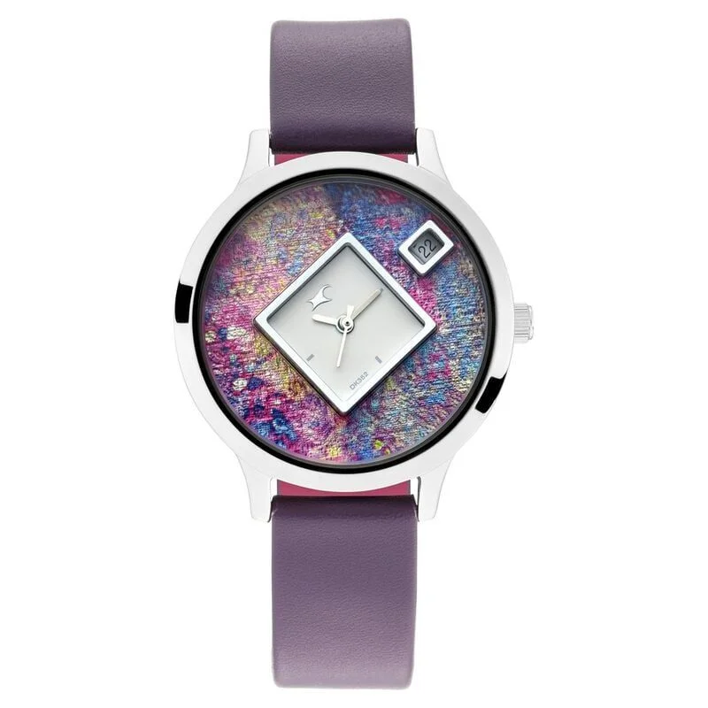 Fastrack Fit Outs Quartz Analog with Date Multicoloured Dial Leather Strap Watch for Girls (NR6210SL02)