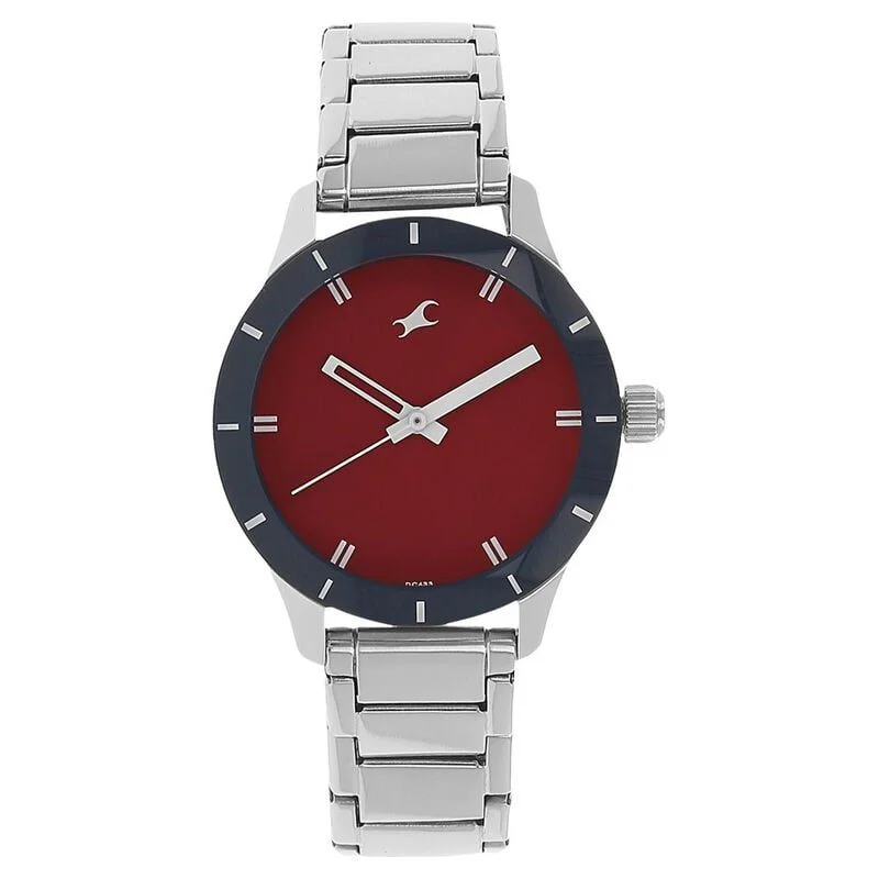 Fastrack Quartz Analog Red Dial Stainless Steel Strap Watch for Girls (NN6078SM05)