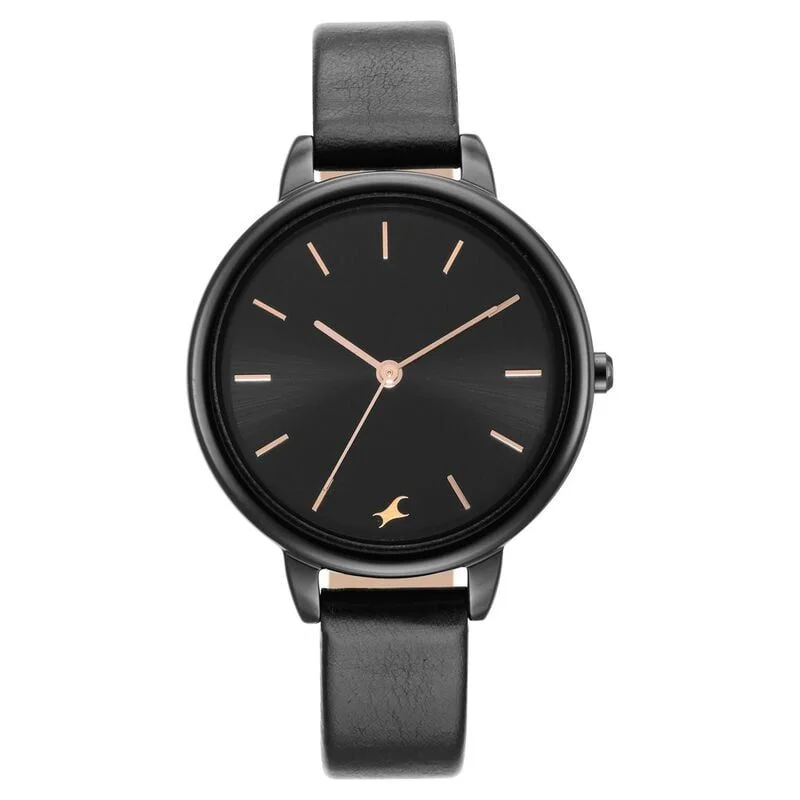 Fastrack Glitch Quartz Analog Black Dial Leather Strap Watch for Girls (NS6234NL01)
