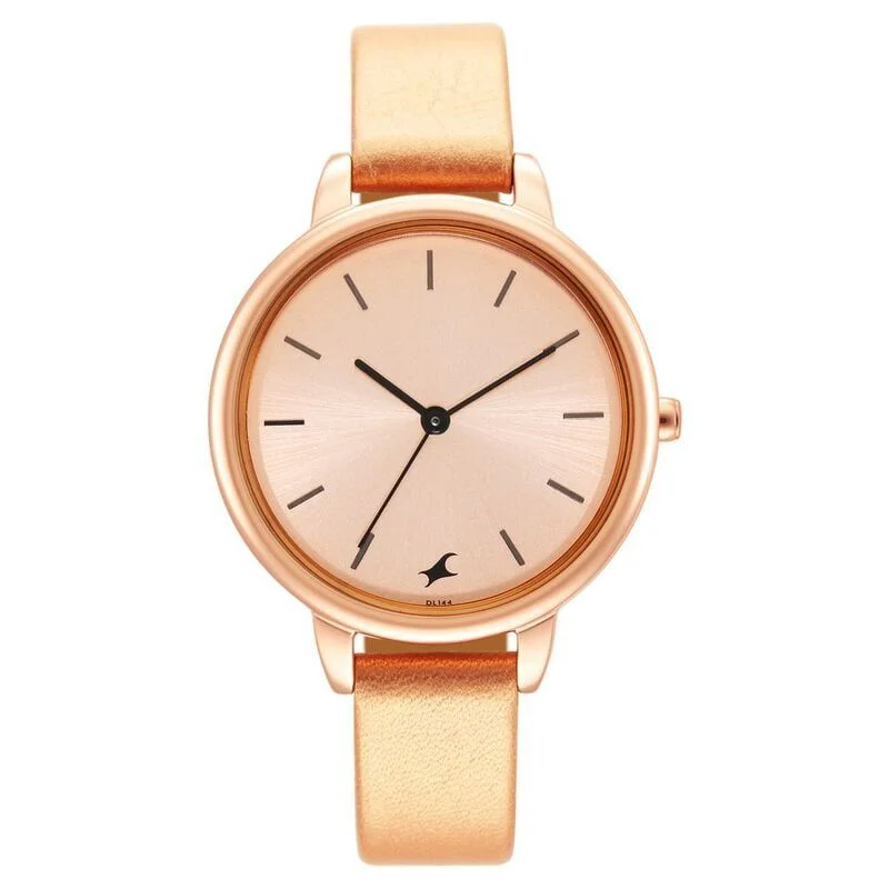 Fastrack Glitch Quartz Analog Rose Gold Dial Leather Strap Watch for Girls (NS6234WL01)