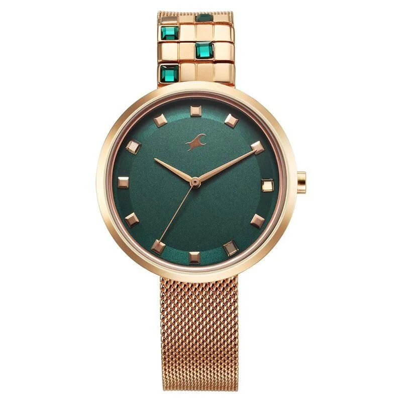 Fastrack Fleek Quartz Analog Green Dial Stainless Steel Strap Watch for Girls (6300WM02)