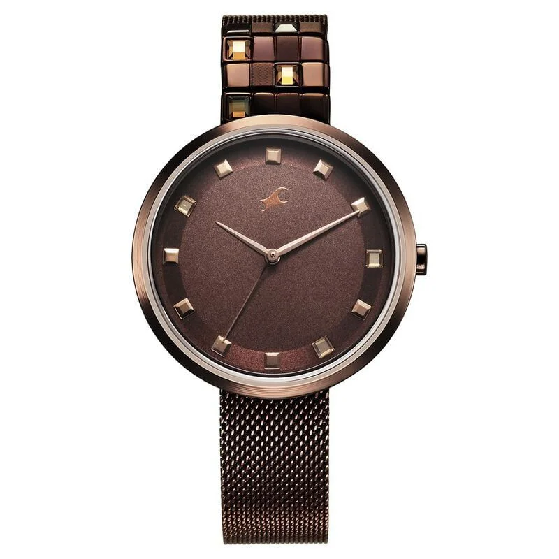 Fastrack Fleek Quartz Analog Brown Dial Stainless Steel Strap Watch for Girls (6300QM01)