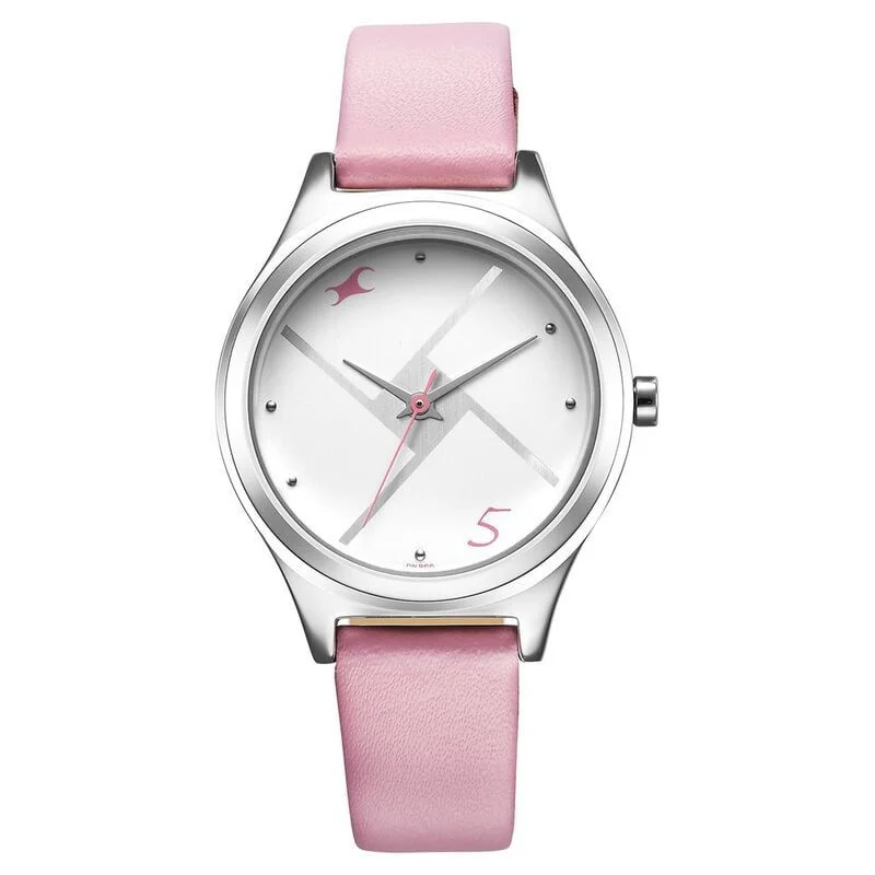 Fastrack Stunners Silver Dial Leather Strap Watch for Girls (NS6152SL08)