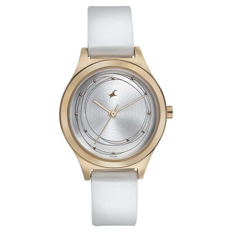 Fastrack Style Up Silver Dial Leather Strap Watch for Girls (NS6152WL01)