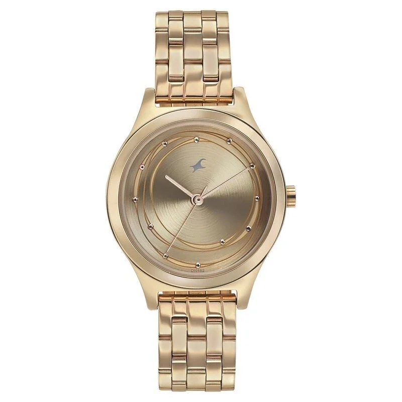 Fastrack Style Up Golden Dial Stainless Steel Strap Watch for Girls (NS6152WM01)
