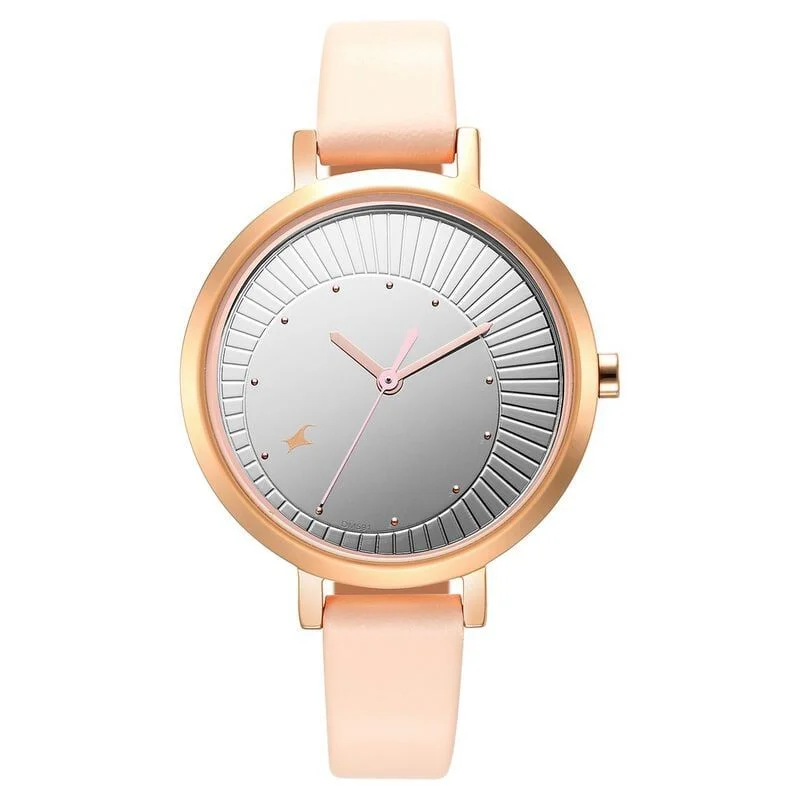 Fastrack Style Up Silver Dial Leather Strap Watch for Girls (NS6230WL02)