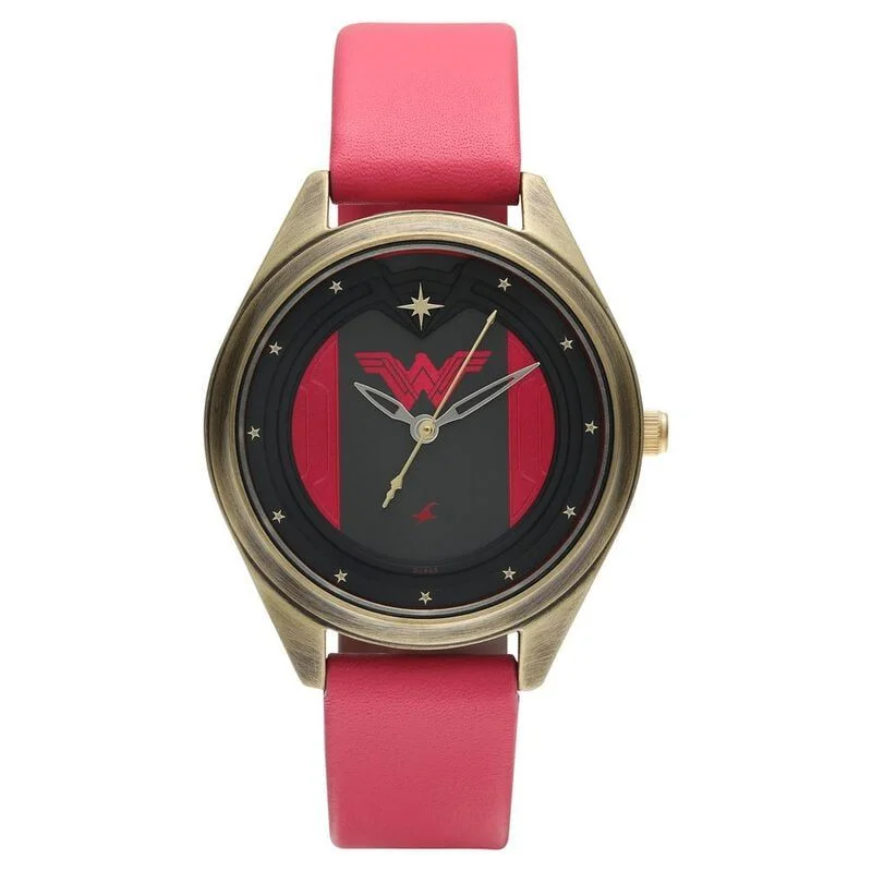 Fastrack Wonder Woman Quartz Analog Red Dial Leather Strap Watch for Girls (6215QL01)