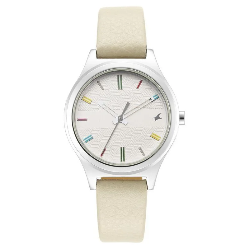 Fastrack Stunners Quartz Analog White Dial Leather Strap Watch for Girls (NS6152SL06)