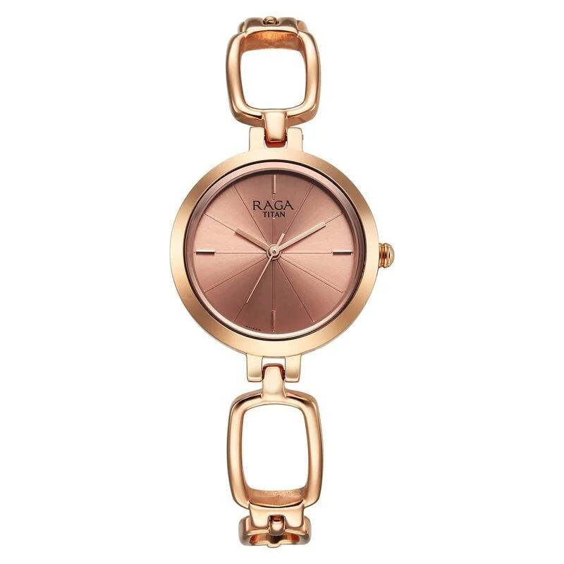 Titan Raga Quartz Analog Rose Gold Round Dial Rose Gold Metal Strap Watch For Women (2725WM01)