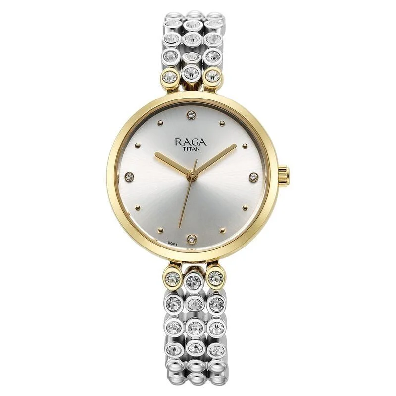 Titan Raga Showstopper Quartz Analog Silver Dial Metal Strap Watch for Women (NS95262BM01)