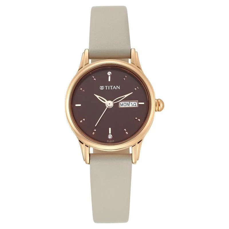 Titan Women's Lagan Chic: Studded Brown Dial watch with &amp; Elegant Hands (2656WL01)