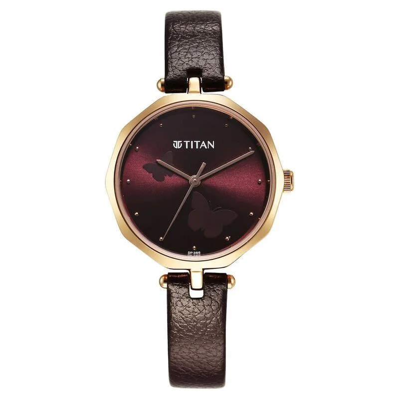 Titan Karishma Quartz Analog Maroon Dial Leather Strap Watch for Women (2702WL01)