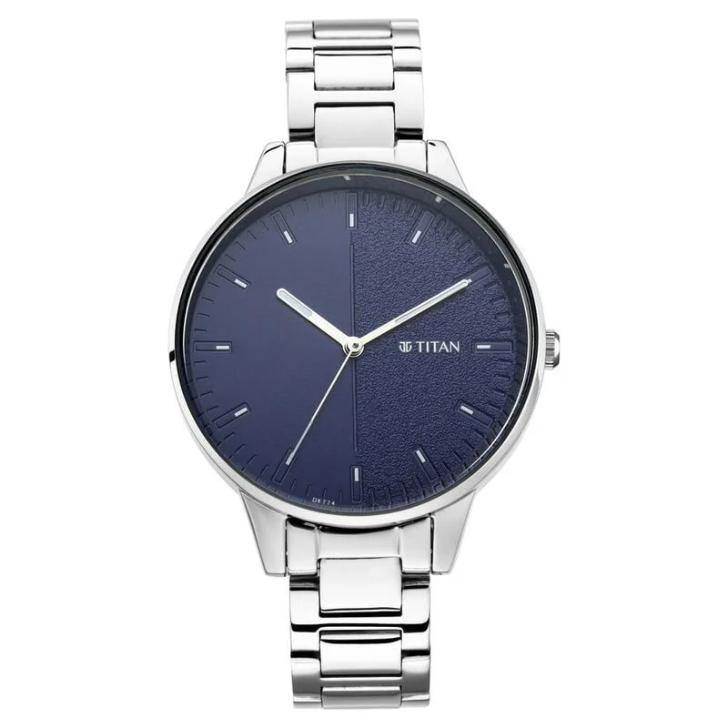 Titan Women's Precision Simplicity Watch: Blue Gradient Dial with Metal Strap (NS2648SM01)