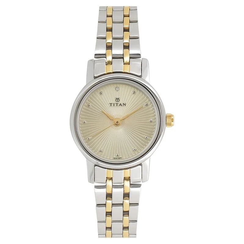Titan Quartz Analog Champagne Dial Stainless Steel Strap Watch for Women (NS2593BM01)