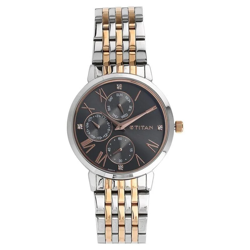 Titan Workwear Anthracite Dial Quartz Multifunction Stainless Steel Strap watch for Women (NS2569KM03)
