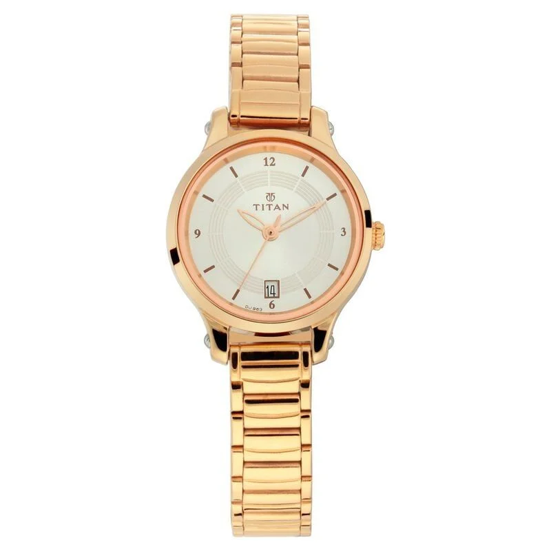 Titan Quartz Analog with Date Silver Dial Stainless Steel Strap Watch for Women (NS2602WM01)