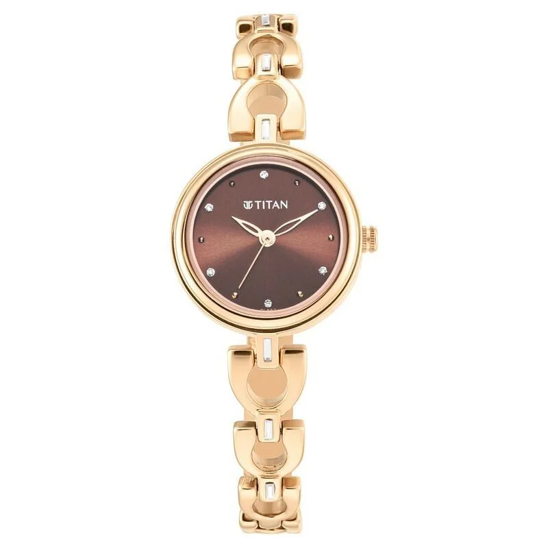 Titan Lagan Brown Dial Analog Metal Strap Watch for Women (NS2601WM04)