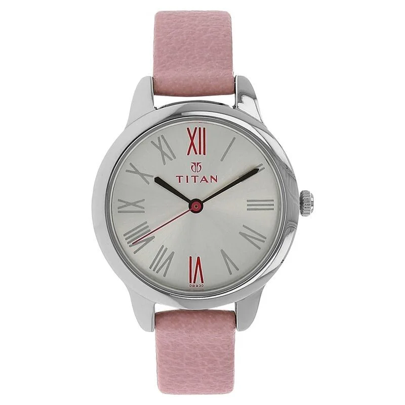 Titan Quartz Analog Silver Dial Leather Strap Watch for Women (NS2481SL01)